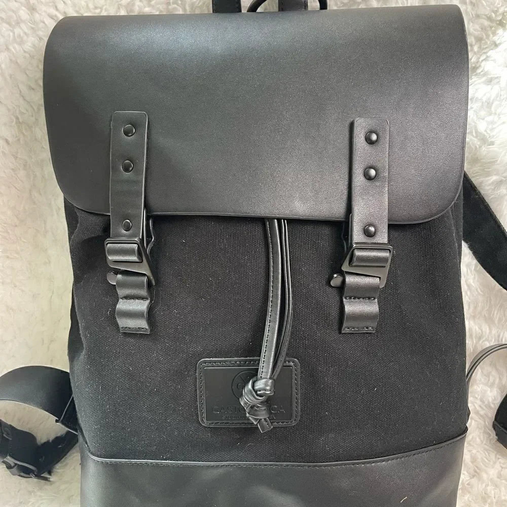 Gaston Luga Unisex Black canvas Laptop Large Backpack Water-Resistant
